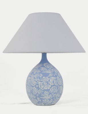 M&S Ava Ceramic Floral Table Lamp - White, White