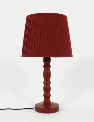 M&S Ria Wooden Bobbin Table Lamp - Red, Red