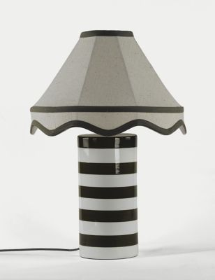 M&S Hattie Striped Table Lamp - Green, Green,Ochre