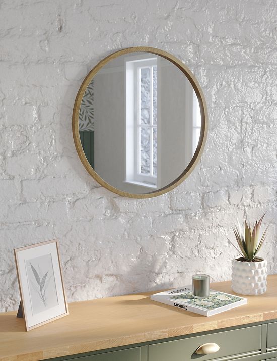 Oak Round Hanging Wall Mirror