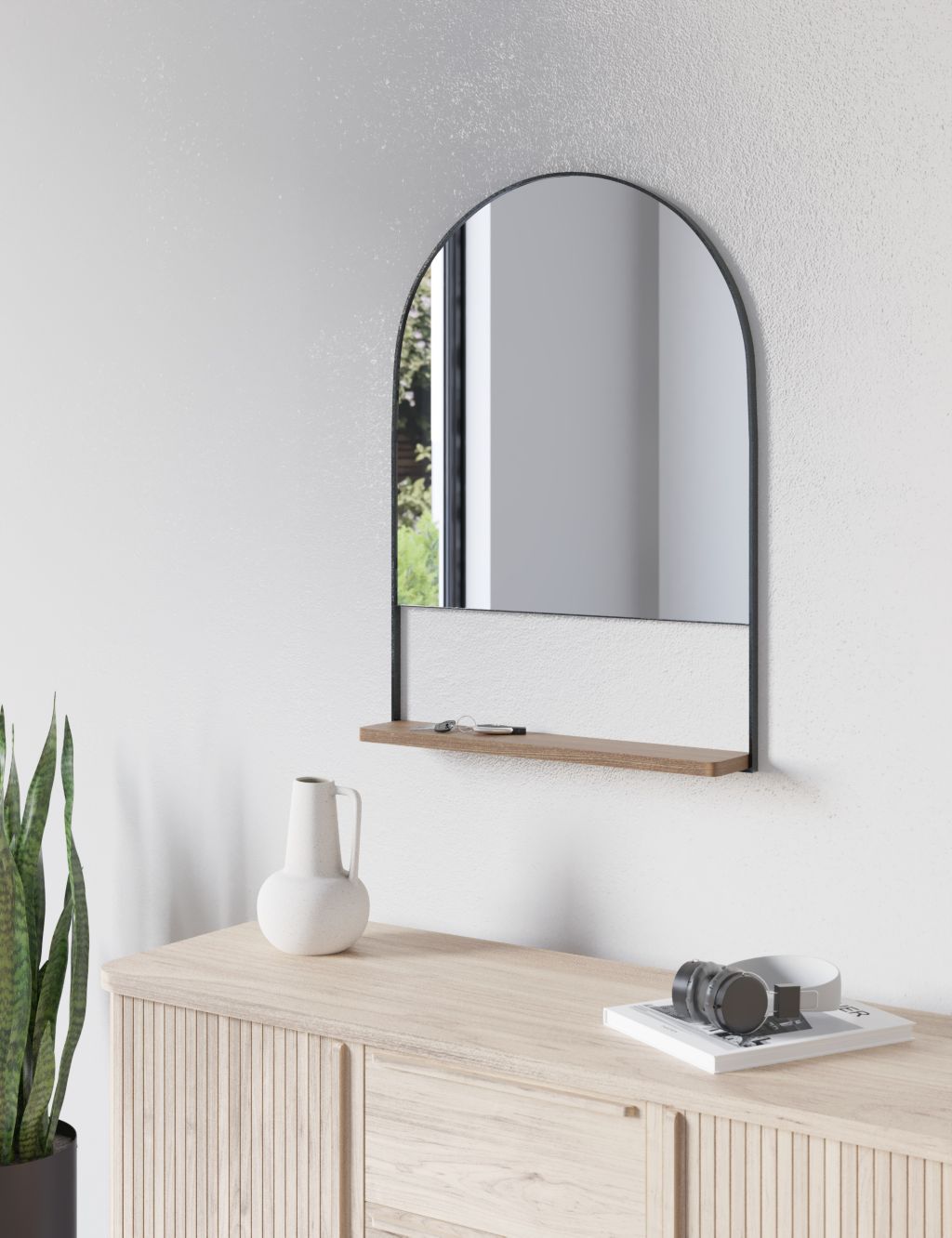Milan Medium Curved Mirror with Shelf image 1