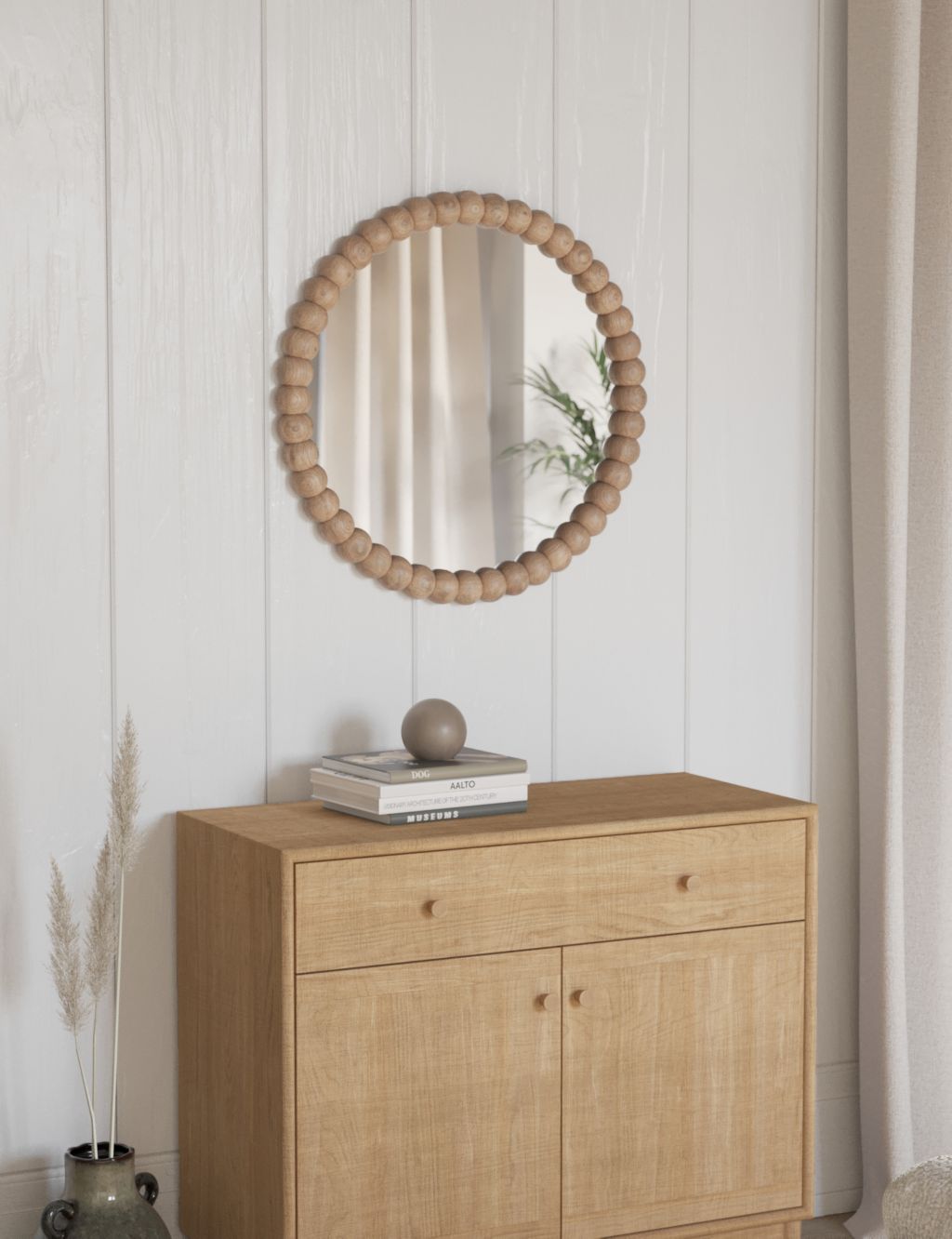 Wooden Round Bobbin Wall Mirror