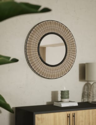 M&S Zelda Wicker Round Wall Mirror - Wood, Wood