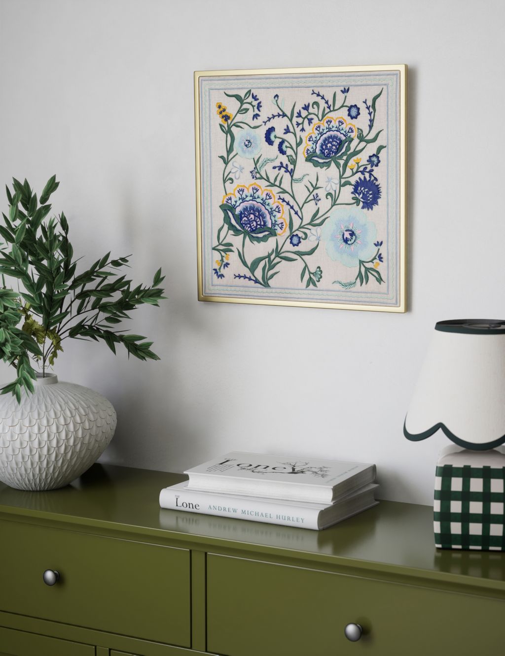 Floral Embroidered Framed Canvas