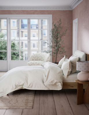 M&S X Fired Earth Washed Cotton Extra Deep Fitted Sheet - 6FT - Dover Cliffs, Dover Cliffs,Dusty Ced