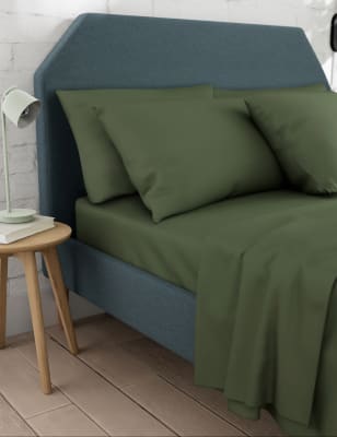 M&S Cotton Rich Flat Sheet - 6FT - Khaki, Khaki,Silver Grey,Sage,Soft Green,Rich Amber,Ochre,Denim,C