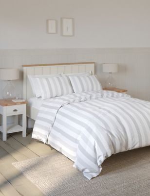 M&S Hadley Pure Cotton Striped Bedding Set - 5FT - Light Grey, Light Grey,Duck Egg,Blue Mix