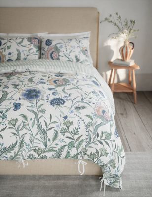 M&S Pure Cotton Floral Bedding Set - 6FT - Green Mix, Green Mix