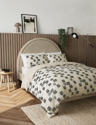 M&S Pure Cotton Geometric Bedding Set - DBL - Charcoal Mix, Charcoal Mix