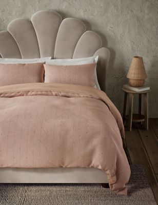 M&S Pure Cotton Tufted Stripe Bedding Set - DBL - Terracotta, Terracotta