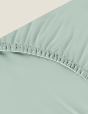 M&S Pure Cotton 300 Thread Count Fitted Sheet - 5FT - Duck Egg, Duck Egg,Light Grey