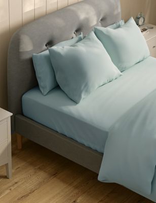M&S Pure Cotton 300 Thread Count Deep Fitted Sheet - SGL - Duck Egg, Duck Egg,Light Grey