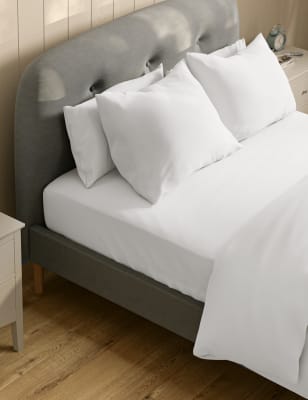 M&S Pure Cotton 300 Thread Count Deep Fitted Sheet - 6FT - Light Cream, Light Cream,Light Grey