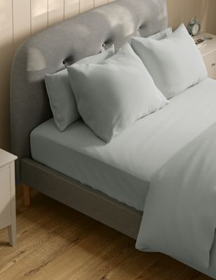 M&S Pure Cotton 300 Thread Count Deep Fitted Sheet - DBL - Light Grey, Light Grey,Light Cream,Duck E