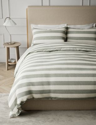 M&S Linen Blend Striped Bedding Set - SGL - Silver Grey, Silver Grey,Natural Mix