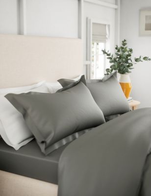 M&S 2pk Bamboo Cotton Blend Oxford Pillowcases - Mid Grey, Mid Grey,White