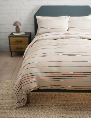 M&S Cotton Rich Striped Bedding Set - DBL - Clay, Clay