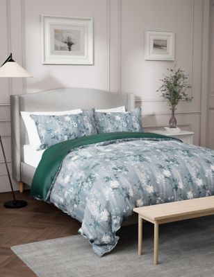 M&S Pure Cotton Sateen Floral Bedding Set - 5FT - Green Mix, Green Mix