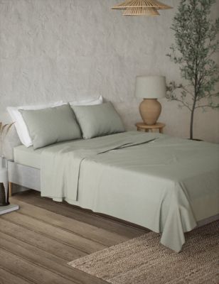 M&S Pure Linen Flat Sheet - 6FT - Sage, Sage,Chambray,Silver Grey,Soft Pink,Bright Sage,Indigo,Soft 