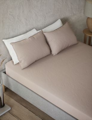 M&S Pure Linen Flat Sheet - DBL - Soft Pink, Soft Pink,White,Chambray,Silver Grey,Sage,Bright Sage,I