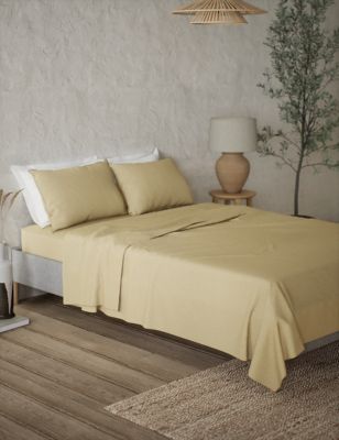 M&S Pure Linen Flat Sheet - DBL - Soft Yellow, Soft Yellow,Natural,Chambray,Silver Grey,Sage,Soft Pi