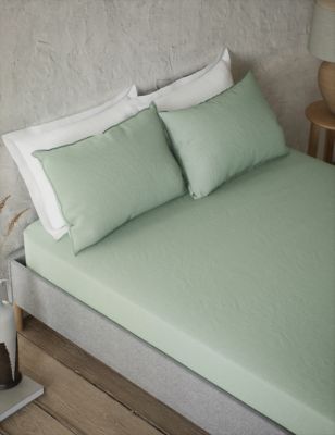 M&S Pure Linen Flat Sheet - SGL - Bright Sage, Bright Sage,Indigo,Soft Yellow,Clay,Natural,White,Ric
