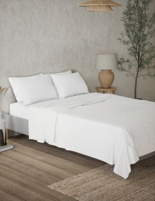 M&S Pure Linen Flat Sheet - SGL - White, White,Bright Sage,Indigo,Soft Yellow,Clay,Natural,Rich Ambe