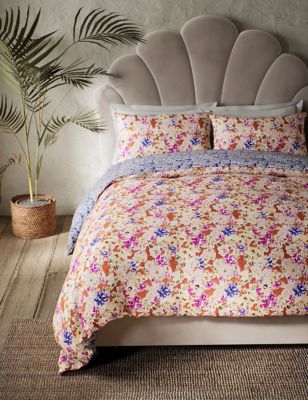 M&S Comfortably Cool Lyocell Rich Floral Ikat Bedding Set - DBL - Pink Mix, Pink Mix