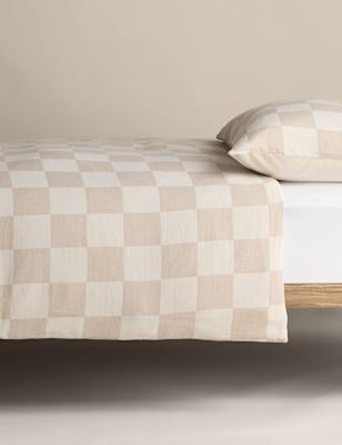 M&S Pure Cotton Checked Bedding Set - SGL - Neutral, Neutral