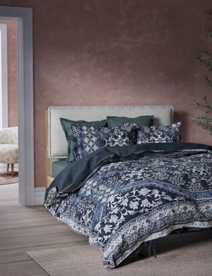 M&S X Fired Earth Jaipur Hawa Pure Cotton Bedding Set - 6FT - Under The Waves, Under The Waves,Dusty