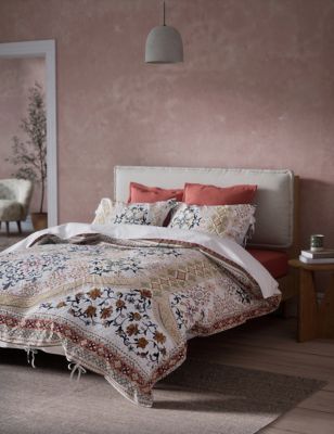 M&S X Fired Earth Jaipur Hawa Pure Cotton Bedding Set - SGL - Dusty Cedar, Dusty Cedar,Under The Wav