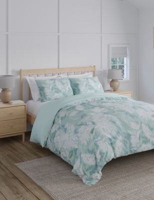 M&S Pure Cotton Watercolour Floral Bedding Set - 5FT - Soft Blue Mix, Soft Blue Mix,Teal Mix