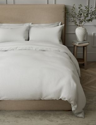 M&S Pure Cotton Gauze Bedding Set - SGL - White, White