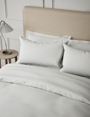 M&S Pure Washed Cotton Textured Bedding Set - DBL - White, White