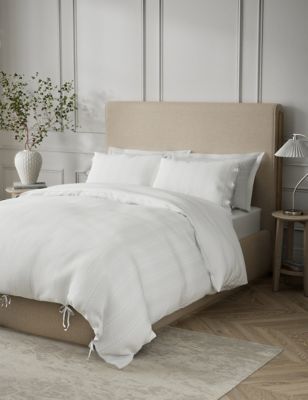 M&S Pure Cotton Striped Bedding Set - DBL - White, White