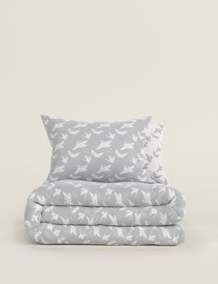 

Bettwäscheset aus Baumwollmischgewebe mit Kranichmotiv - Grey Mix, Grey Mix