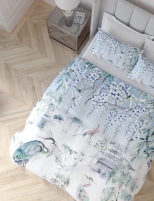 M&S Pure Cotton Sateen Crane Bedding Set - DBL - Blue Mix, Blue Mix