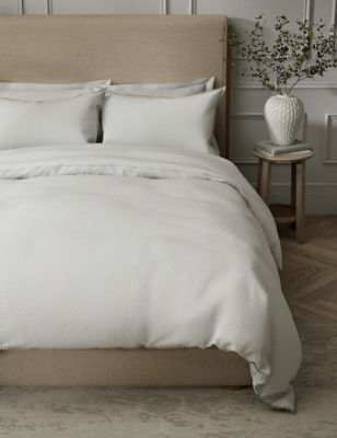 M&S Pure Cotton Striped Dobby Bedding Set - 6FT - White, White