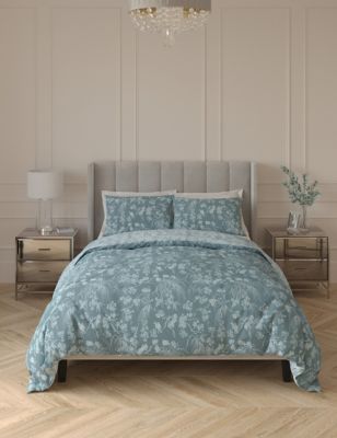 M&S Pure Cotton Blossom Bedding Set - 5FT - Blue Mix, Blue Mix