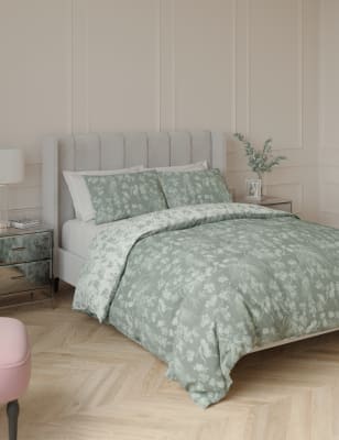 M&S Pure Cotton Blossom Bedding Set - SGL - Soft Green, Soft Green,Blue Mix