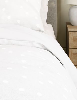 Pure Cotton Spotty Bedding Set - White