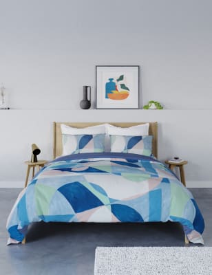 

M&S Collection Pure Cotton Sateen Block Shape Bedding Set - Blue Mix, Blue Mix