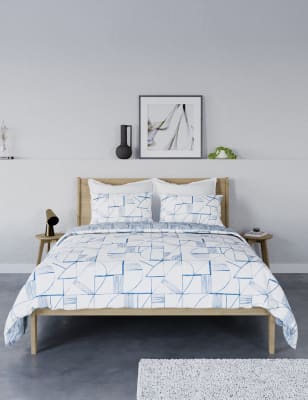 

M&S Collection Ropa de cama con diseño de líneas de acuarela con algodón - Blue, Blue