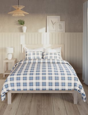 

M&S Collection Pure Cotton Checked Bedding Set - Blue Mix, Blue Mix