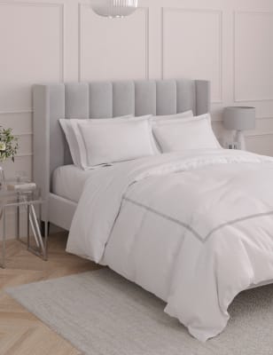 

M&S Collection Bettwäscheset aus reiner Baumwolle mit Stickerei und Rautenmuster - Grey, Grey