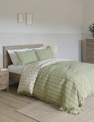 

M&S Collection Cotton Rich Floral Ruffle Edge Bedding Set - Green Mix, Green Mix