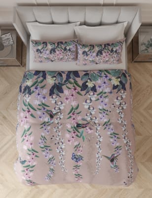 

M&S Collection Ropa de cama 100% algodón satinada con diseño de colibrí - Pink Mix, Pink Mix