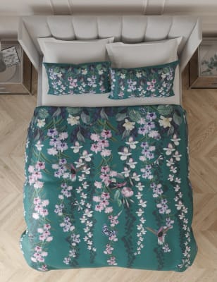 

M&S Collection Bettwäscheset aus reinem Baumwollsatin mit Kolibrimotiv - Dark Teal, Dark Teal