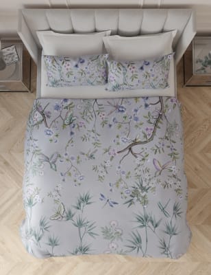 

M&S Collection Bettwäscheset aus reinem Baumwollsatin mit Blumenmuster - Grey Mix, Grey Mix
