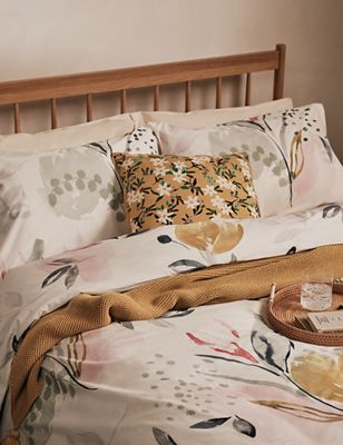 M&S Pure Cotton Abstract Leaf Bedding Set - 5FT - Multi, Multi